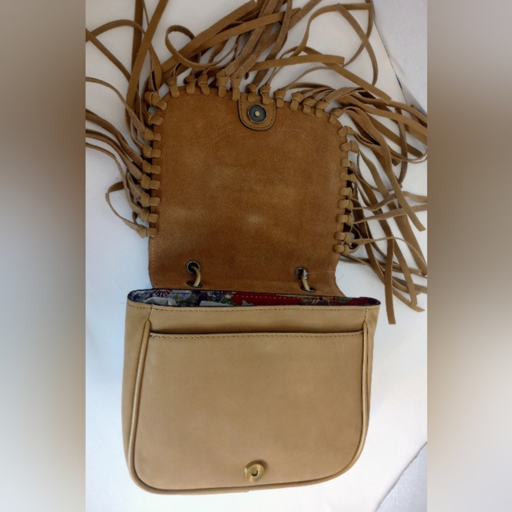 Patricia Nash Nubuck Suede Karissa Crossbody Bag with Fringe, Wheat Tan - Picture 5 of 10
